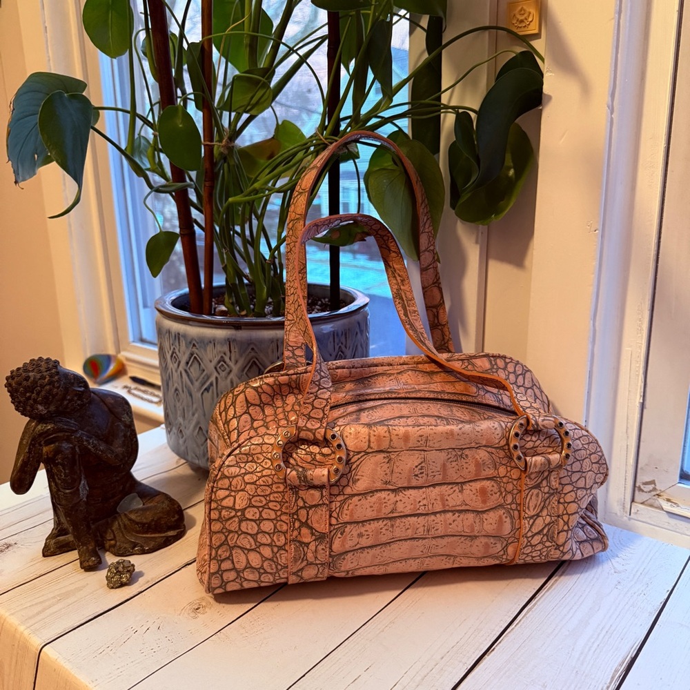 Donald J. Pliner | Vintage Couture Leather Croc Embossed Satchel, Dusty Pink